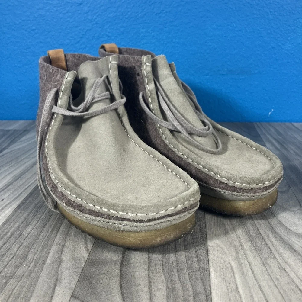 Clarks Originals Men's Wallabee Boots Suede & Wool Chukka Grey Brown US 11 UK 10